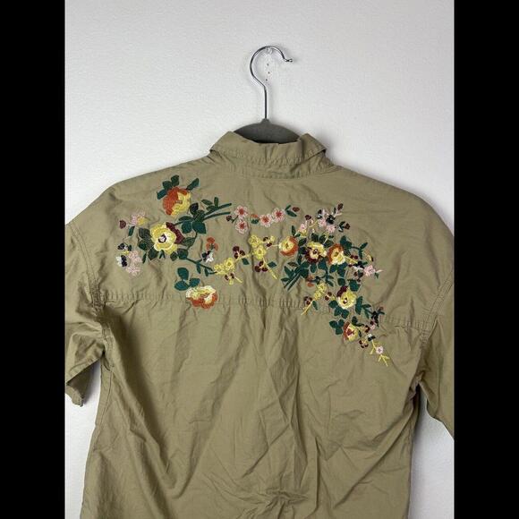 Madewell Shirt Women S Green Tie Front Embroidered Floral Short Sleeve Button Up - Picture 6 of 8